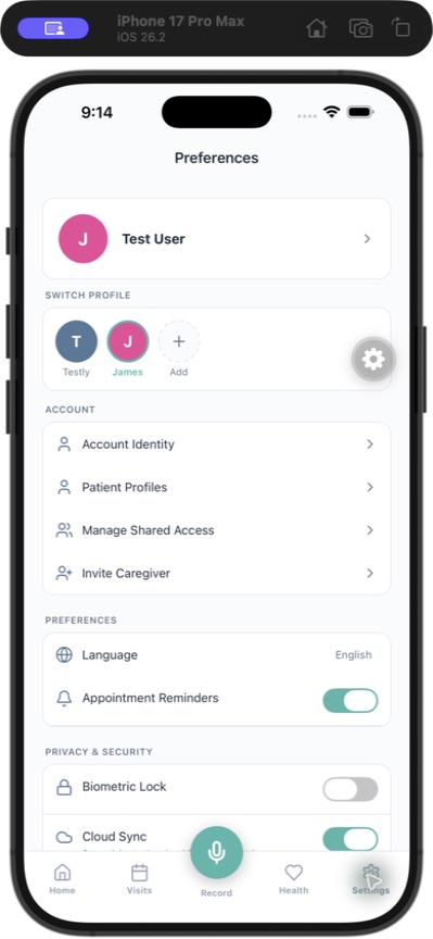 Visit Digest Settings screen showing account, privacy, and preferences